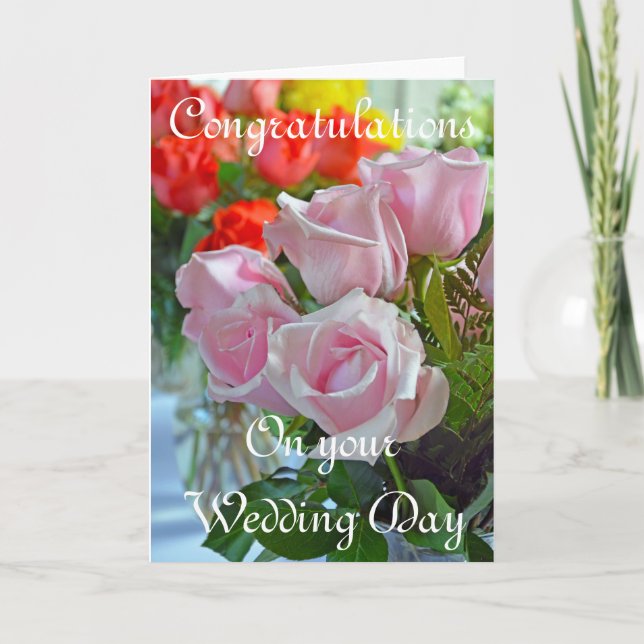 Pink roses Wedding congratulations Card (Front)