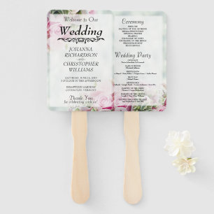 Pink Roses Wedding Fans with Program