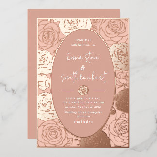 Pink Roses Wedding Foil Invitation