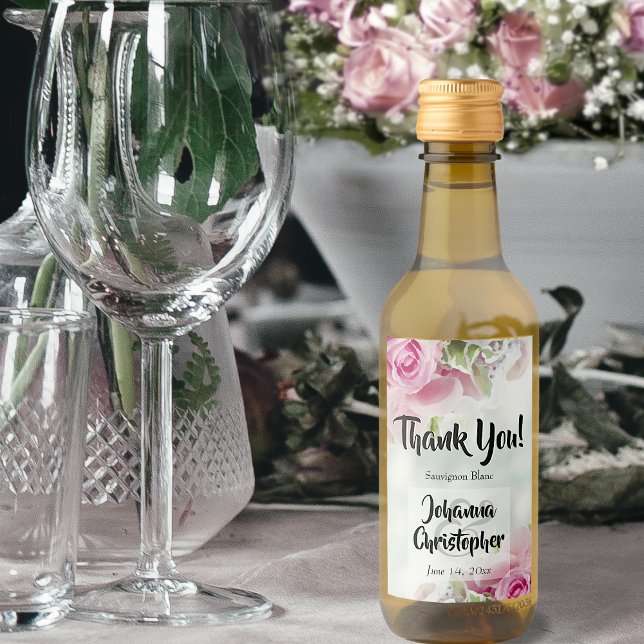 Pink Roses Wedding Mini Wine Bottle Labels (Creator Uploaded)
