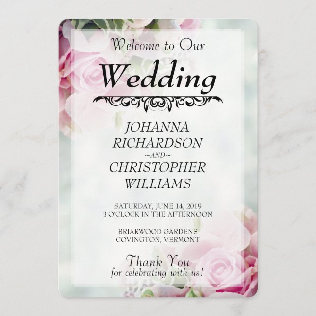 Pink Roses Wedding Program (Front)