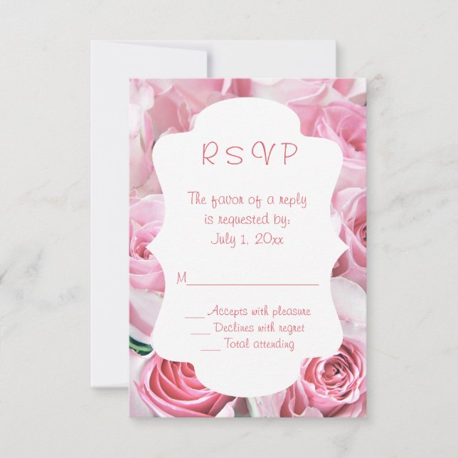 Pink Roses Wedding RSVP Cards (Front)