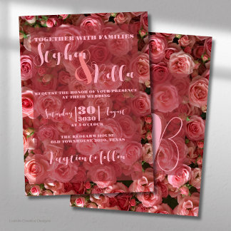 Pink Roses Wedding Summer Floral Elegant Invitation