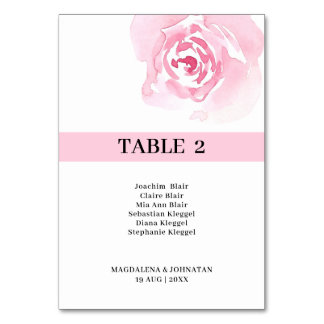 Pink Roses Wedding Table Number Card