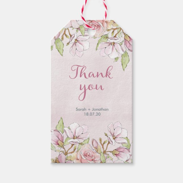 Pink roses Wedding Thank you tags (Front)