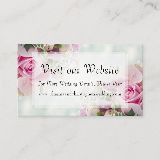 Pink Roses Wedding Visit Our Website Enclosure Car Card (Front)