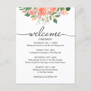 Pink Roses Wedding Weekend Itinerary Welcome Enclosure Card