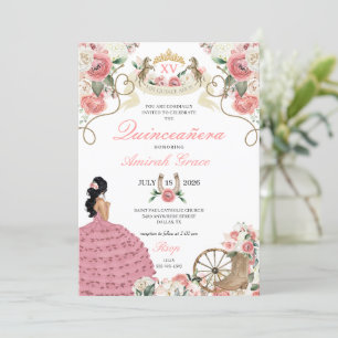 Pink Roses Western Charro Cowgirl Quinceañera Invitation