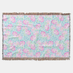 Pink Roses White Butterflies on Blue Throw Blanket