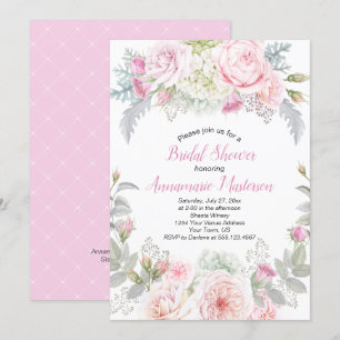 Pink Roses White Hydrangeas Greenery Bridal Shower Invitation