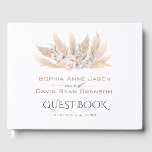 Pink Roses White Orchid Pampas Grass Wedding Guest Book