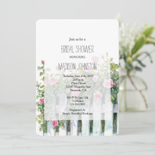 Pink Roses White Picket Fence Bridal Shower Invitation