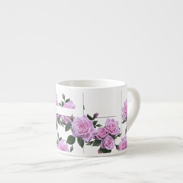 Pink Roses White Picket Fence Espresso Cup (Front Right)