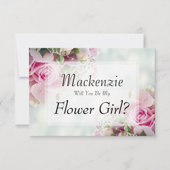 Pink Roses Will You Be My Flower Girl Card (Front)