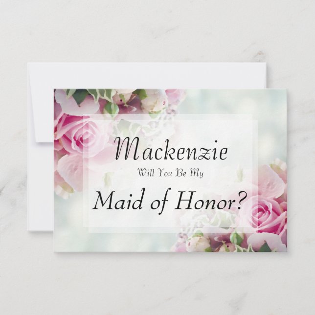 Pink Roses Will You Be My Maid of Honour Card (Front)
