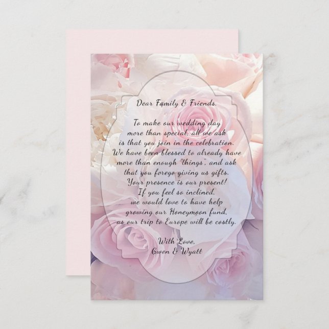 Pink Roses Wishing Well Wording Wedding Cards (Front/Back)