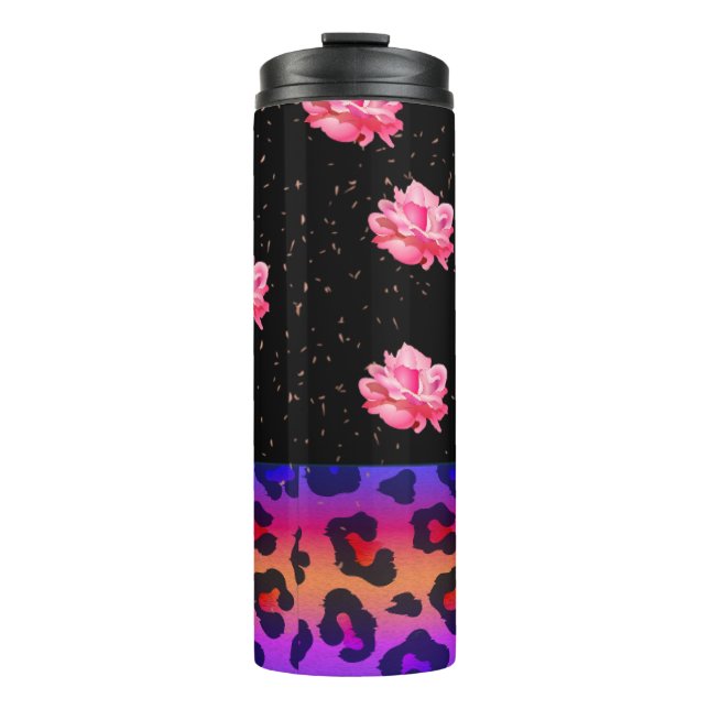 Pink Roses with Animal Print Thermal Tumbler (Front)