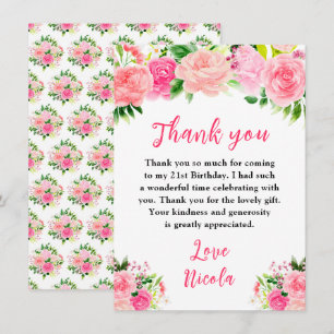 Pink Roses with Foliage Birthday Thank You Card