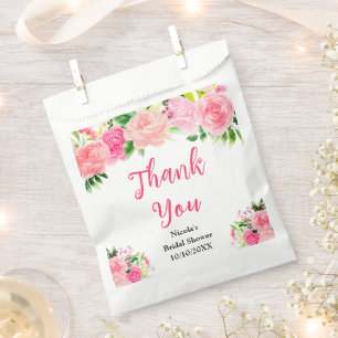 Pink Roses with Foliage Bridal Shower Favour Bag