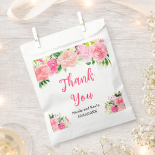 Pink Roses with Foliage Wedding Favour Bag