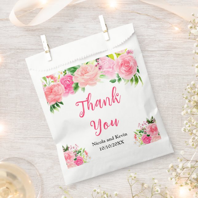 Pink Roses with Foliage Wedding Favour Bag (Clipped)