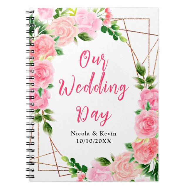 Pink Roses with Foliage Wedding Planner Notebook (Front)