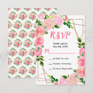 Pink Roses with Foliage Wedding RSVP Card