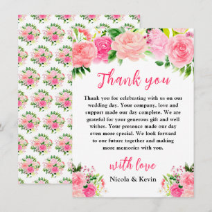 Pink Roses with Foliage Wedding Thank You Card