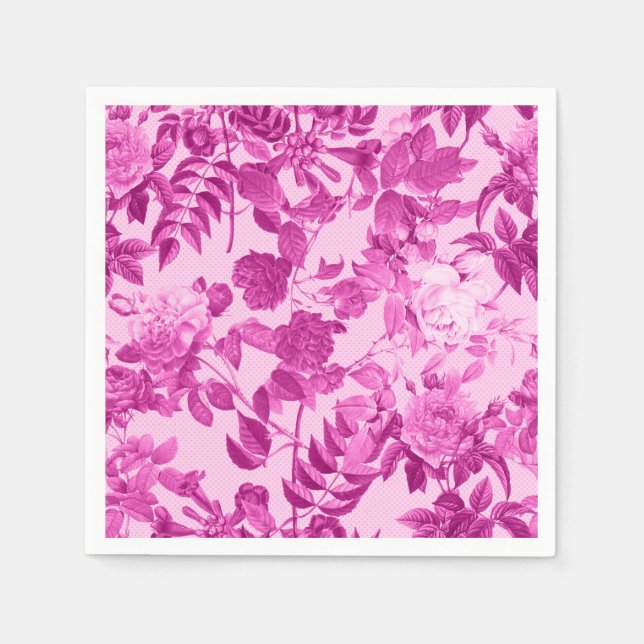 Pink Roses With Leaves Pattern Napkin (Front)