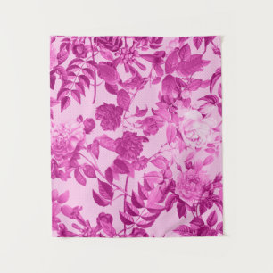 Pink Roses With Leaves Pattern Tapestry