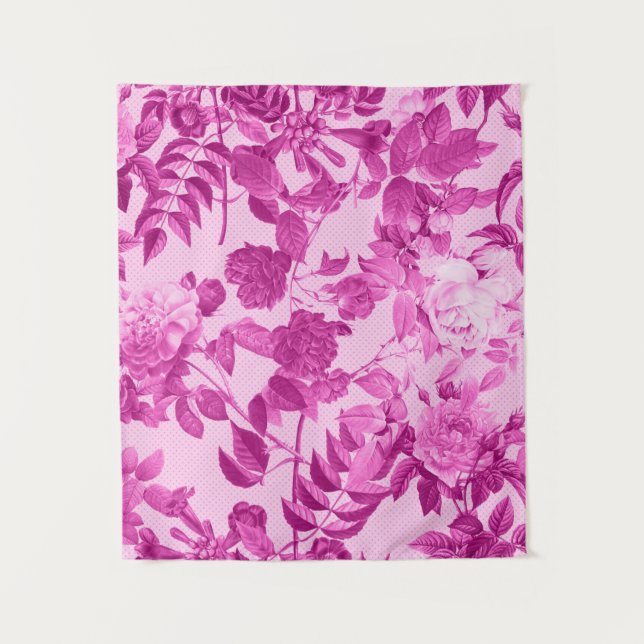 Pink Roses With Leaves Pattern Tapestry (Front)