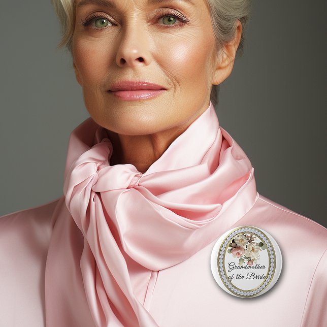 Pink Roses with Pearls Grandmother of the Bride  2 Inch Round Button (Creator Uploaded)