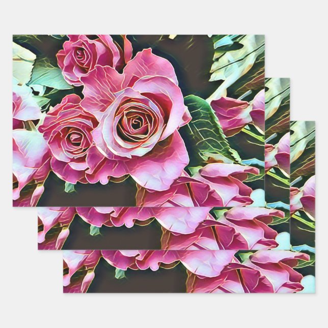 PINK ROSES WRAPPING PAPER SHEET (Set)