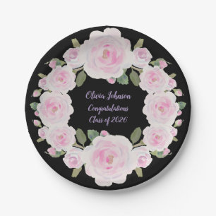 Pink Roses Wreath Name Paper Plate Baby Shower