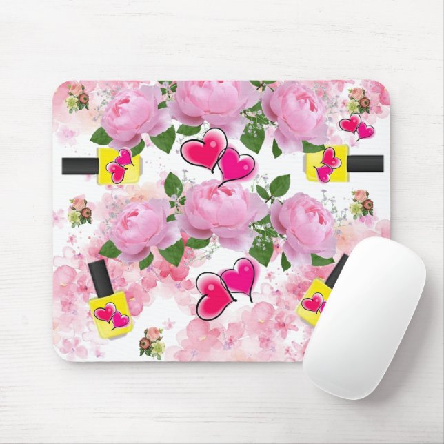 Pink Roses Yellow Nail Polish Mouse Pad! Mouse Pad (With Mouse)