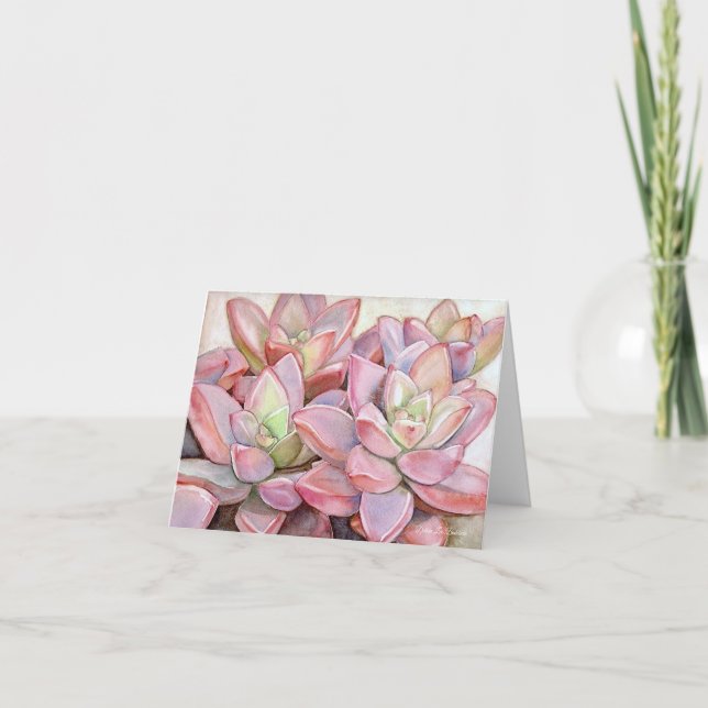Pink rosette succulent note card (Front)