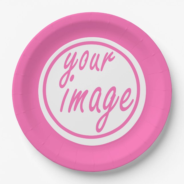 Pink Round Customizable Image Photo Template Paper Plate (Front)
