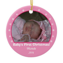 Pink Round Snowflake Christmas Ornament