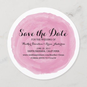 Pink Round Watercolor Save the Date Invite