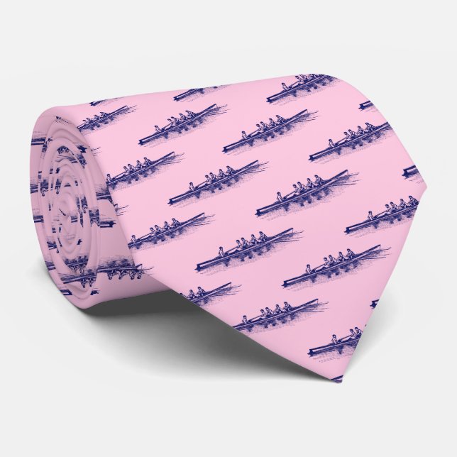 Pink Rowing Rowers Blue Crew Team Water Sports Tie (Rolled)