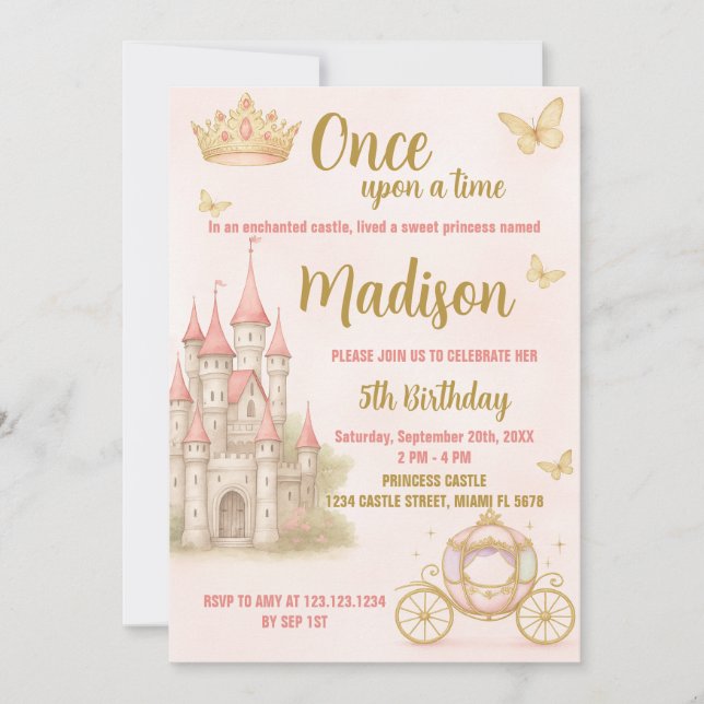 Pink Royal Castle Party Invite (Front)