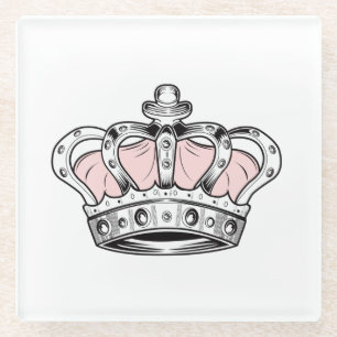 Pink Royal Crown Queen Aesthetic Girly Princess Glass Coaster