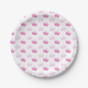 Pink Royal Crowns Fairytale Princess Baby Shower Paper Plate
