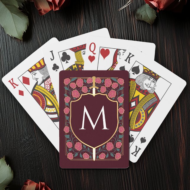 Pink Royal Medieval Sword & Shield Monogram Playing Cards (Creator Uploaded)
