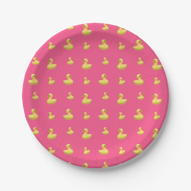 Pink rubber duck pattern paper plate (Front)