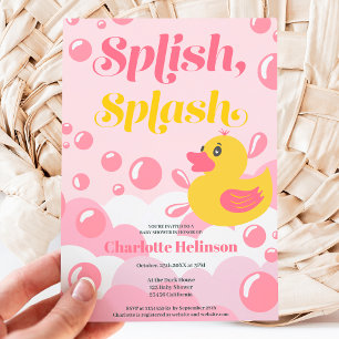 Pink rubber duck splish splash bubbles baby shower invitation