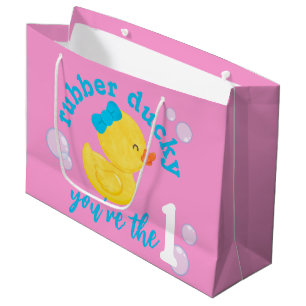 Pink Rubber Ducky You're the One 1st Birthday Large Gift Bag
