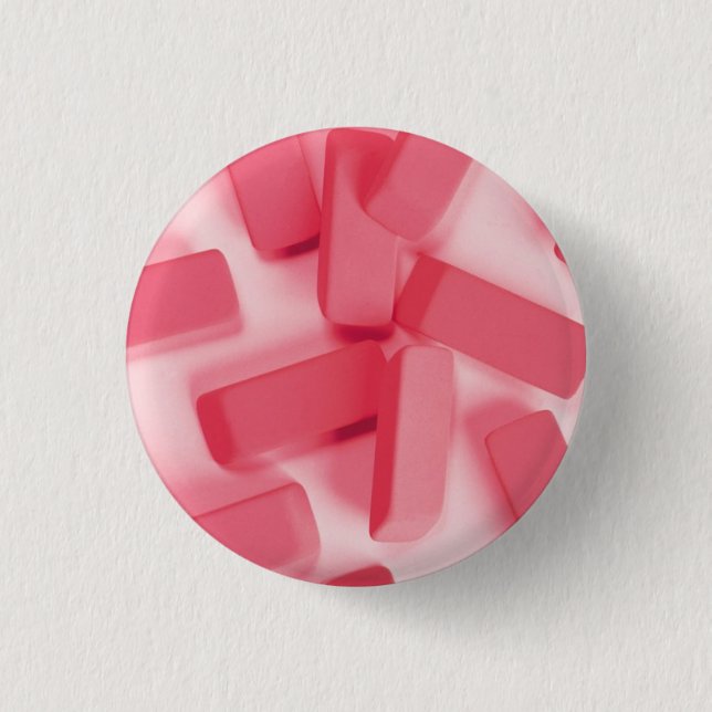 Pink Rubber Erasers 1 Inch Round Button (Front)