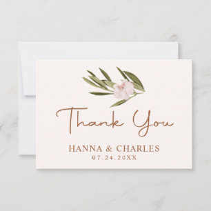 Pink Ruby Chestnut Greenery Eucalyptus Wedding  Thank You Card