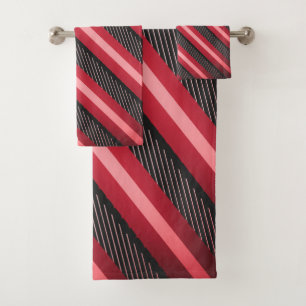 Pink-Ruby Stripe Print Bath Towel Set